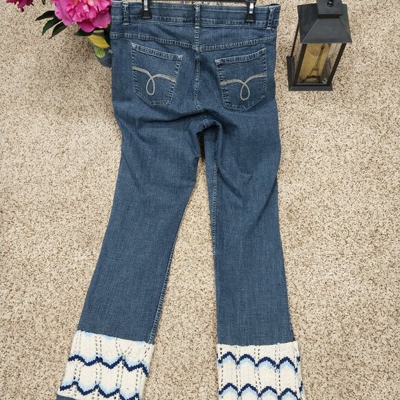 2980 Size 18W Lee Riders No Gap Waistband Crochet Trim Flare Leg Jeans - Picture 3 of 5